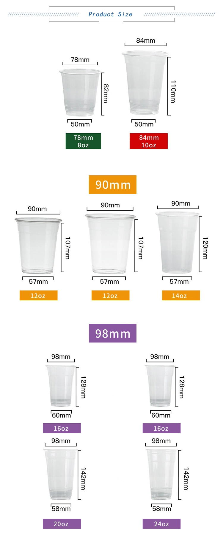 Food Grade Transparent Disposable Coco U Shape Plastic PP Boba Tea Cup for Sundae Ice Cream and Milk Shake