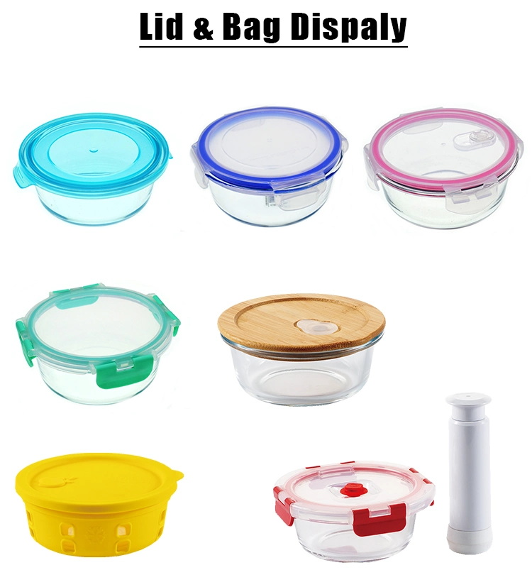 1400ml Round Kitchen Lunch Box Microwave Glass Bowl Glass Crisper with Wooden Cover