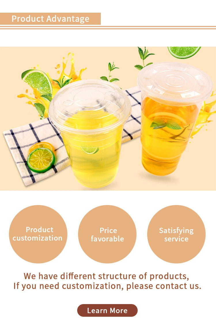 Custom Clear 12, 16, 20, 24oz PP/Pet/PLA Transparent Disposable Plastic Cup with Lids