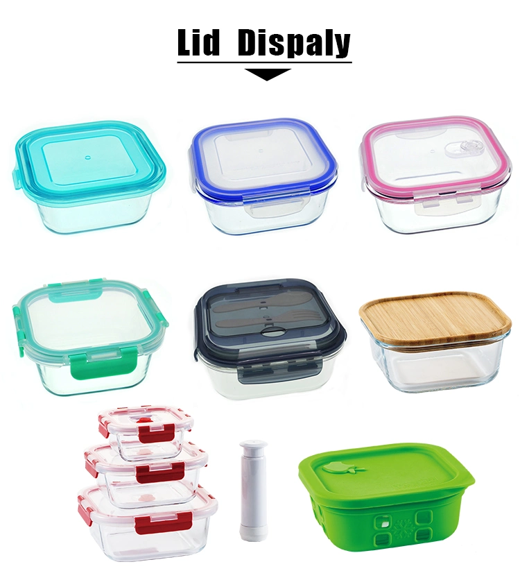 1230ml Square Kitchen Lunch Boxes Microwave Glass Bowl Glass Crisper with Cover