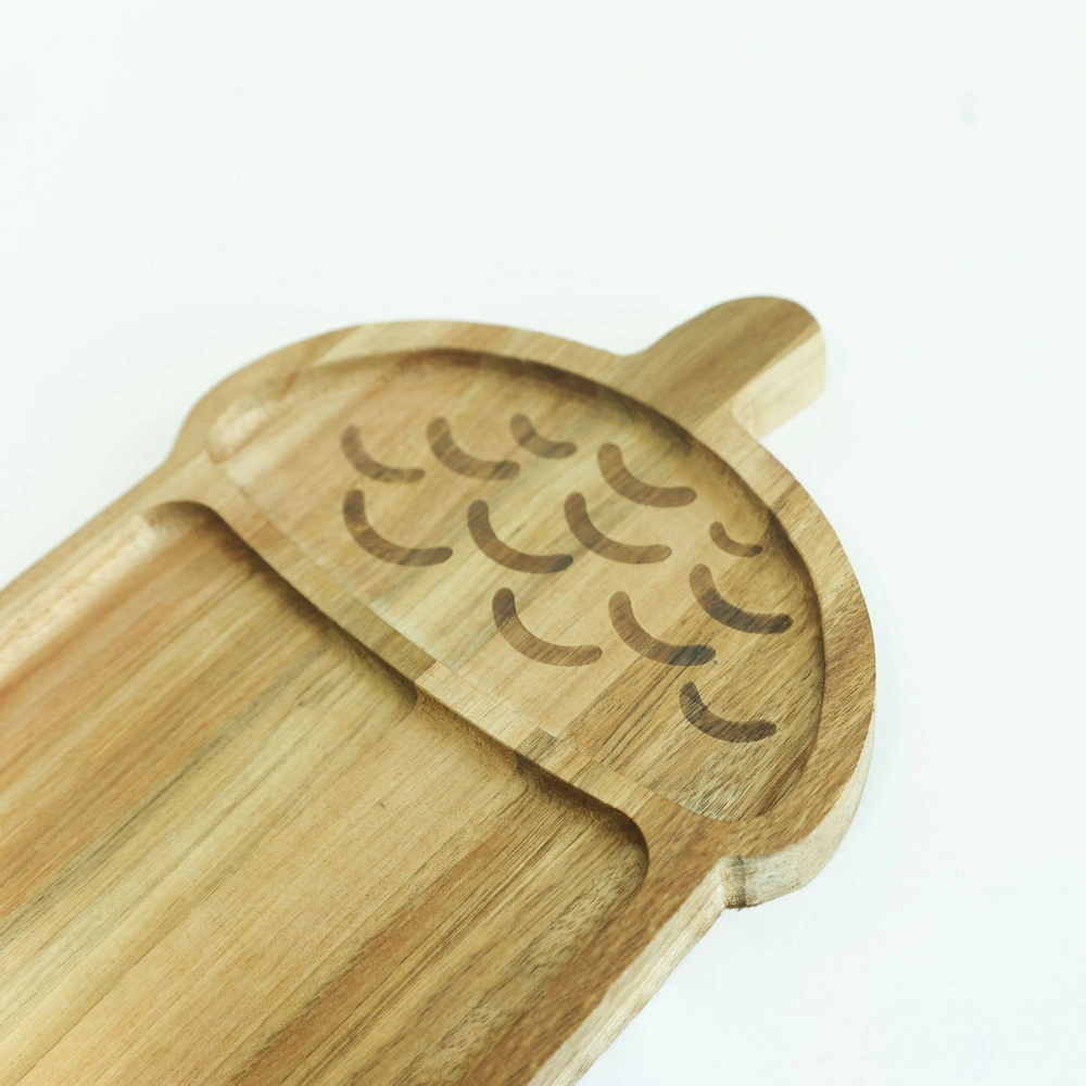 Nuts Shape Acacia Wood Portion Plate for Serving Snack Fruits Food