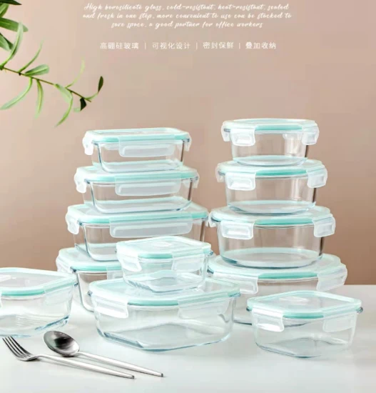 1230 ml carré cuisine boîtes à lunch micro-ondes bol en verre bac à légumes avec couvercle