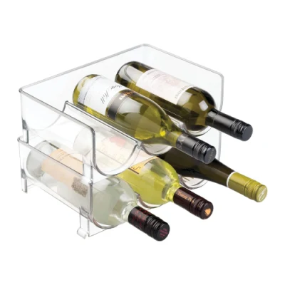 Porte-bouteille de vin en plastique à 3 grilles empilable Organisateur de stockage de casier à vin transparent pour réfrigérateur, armoire