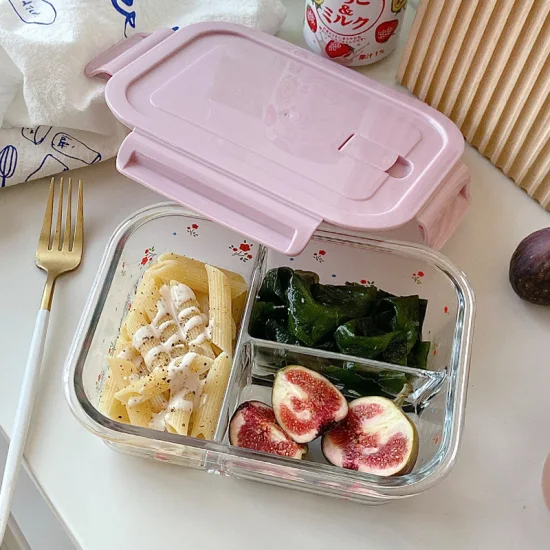 Boîte à lunch carrée de cuisine de 65 oz bac à légumes en verre pour micro-ondes avec couvercle en bois