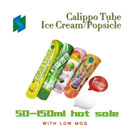 Jiushun Vente en gros de crème glacée jetable Popsicle Pure Fruit Milk Shake Tube 50ml 100ml Calippo Squeezed Cup avec couvercle en plastique